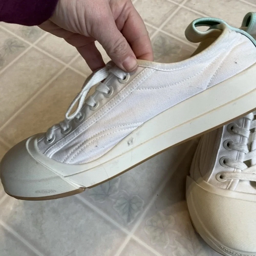Bottega Venetta White Canvas Rubber Cap Toe Sneakers‎